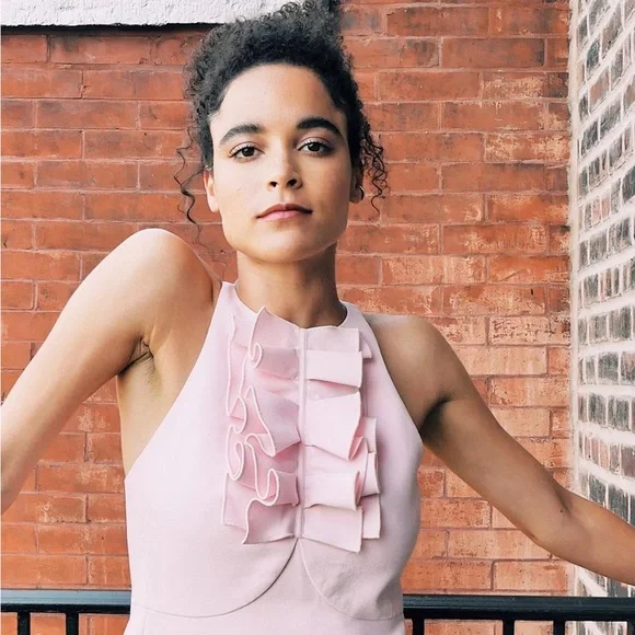 NWT CAROLINA HERRERA SLEEVELESS RUFFLED DETAIL MINI IN LOTUS PINK